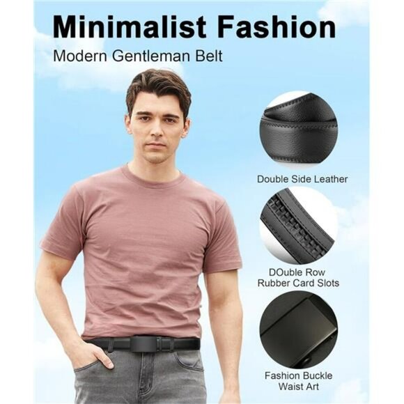 Mens Leather Ratchet Belt Set Black Brown Adjustable Belts for Jeans or Dress - Picture 3 of 7